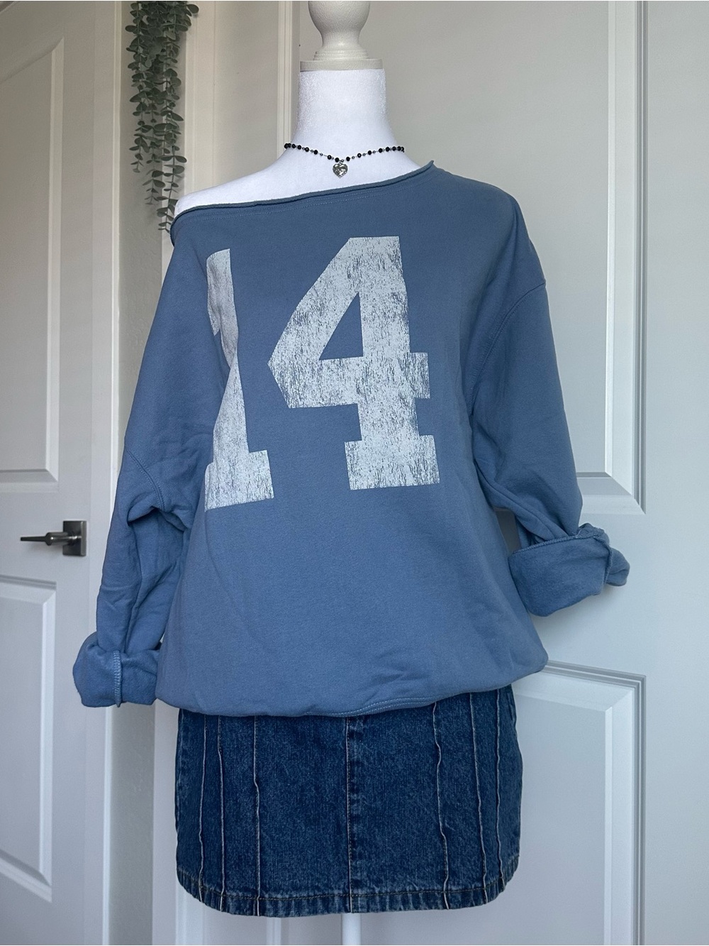 Washed Navy Women's Crewneck Sweatshirt with 14 Graphic
